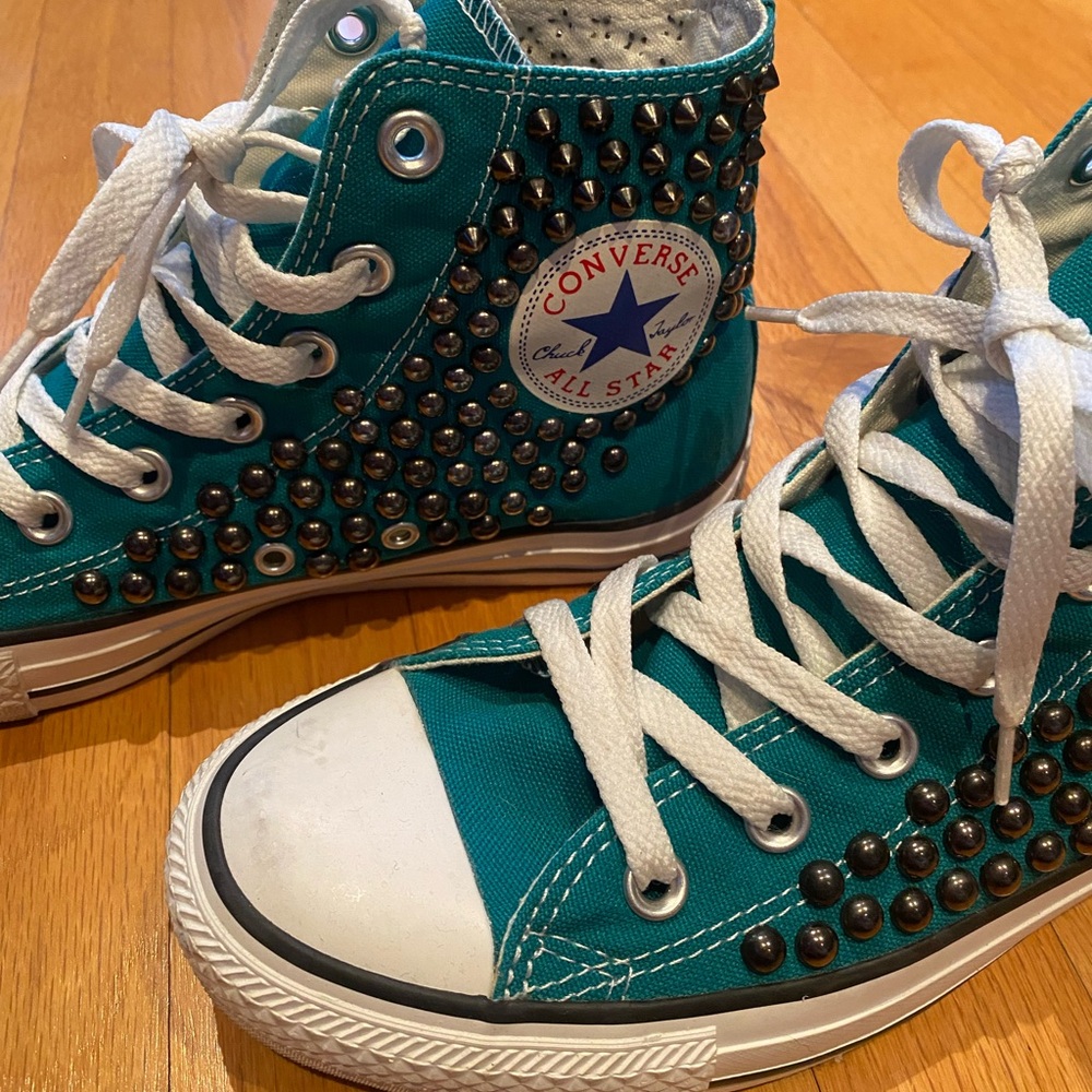 Converse High-Top Studded Teal Sneakers - Picture 3 of 9